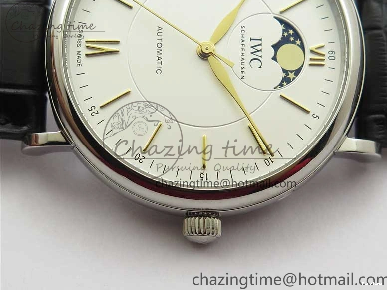 MIROTIME 0308 Vibrant Portofino IW459402 SS MKS 1:1 Best Edition White Dial on Black Leather Strap Miyota 7086